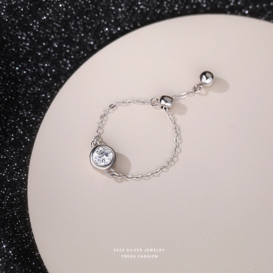 925 Sterling Silver Zircon Round Adjustable Ring 925 Sterling Silver Rings