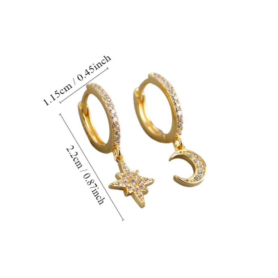1 Pair 18K Gold Plated White Gold Plated 925 Sterling Silver Zircon 925 Sterling Silver Earrings Star Moon Drop Earrings