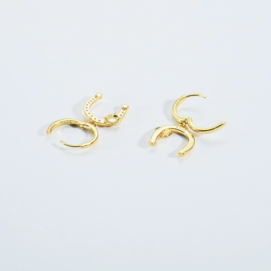 S925 Sterling Silver U-Shaped Design Flower Necklace Earrings Vintage Circle Earrings Simple Clavicle Chain