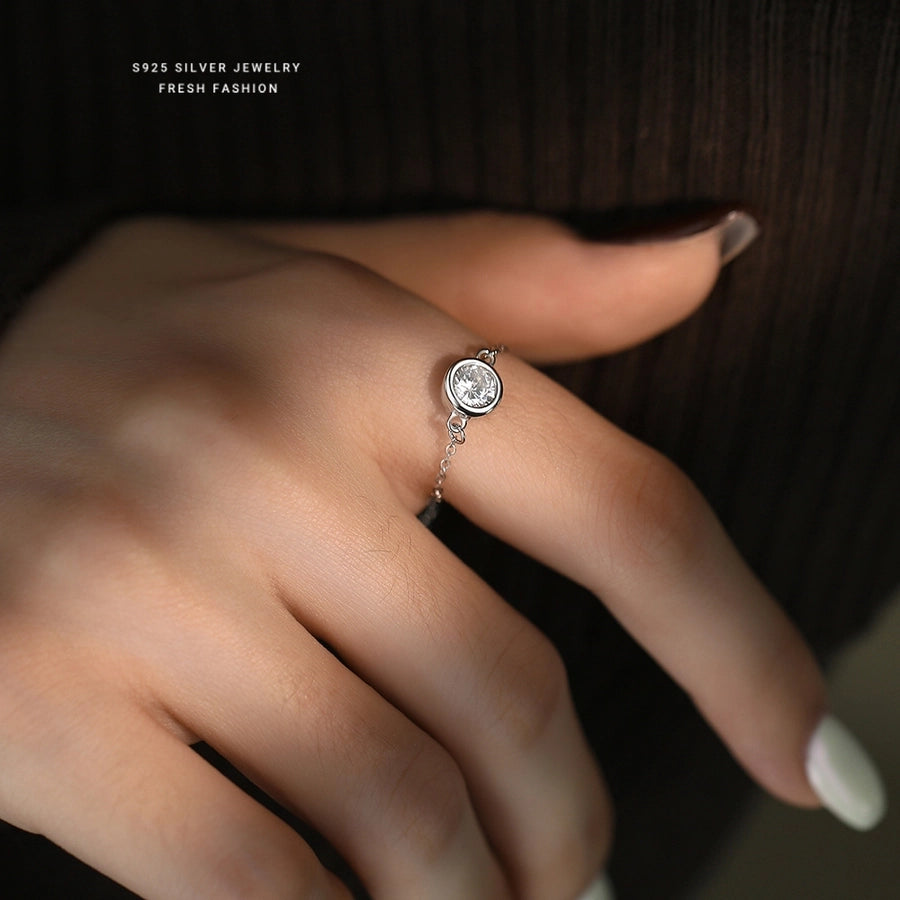 925 Sterling Silver Zircon Round Adjustable Ring 925 Sterling Silver Rings