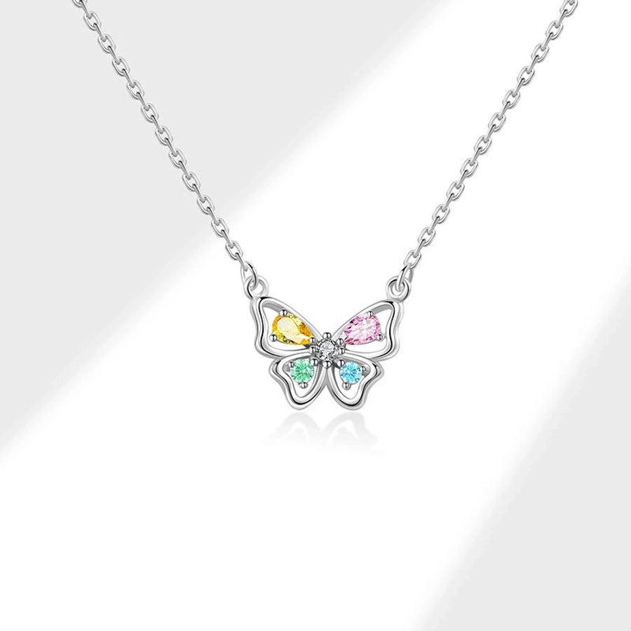 925 Sterling Silver Flash Colorful Crystals Butterfly Studs Female Sweet Cute and Compact Mini Colored Gems Eardrops Earrings Generation Hair