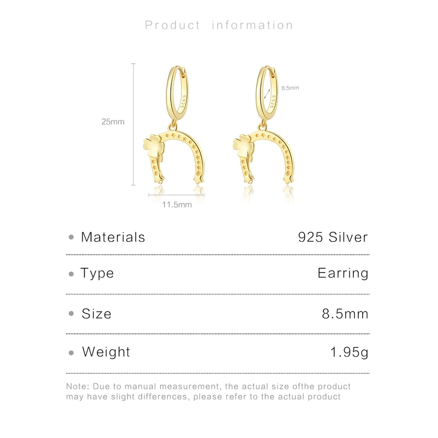 S925 Sterling Silver U-Shaped Design Flower Necklace Earrings Vintage Circle Earrings Simple Clavicle Chain