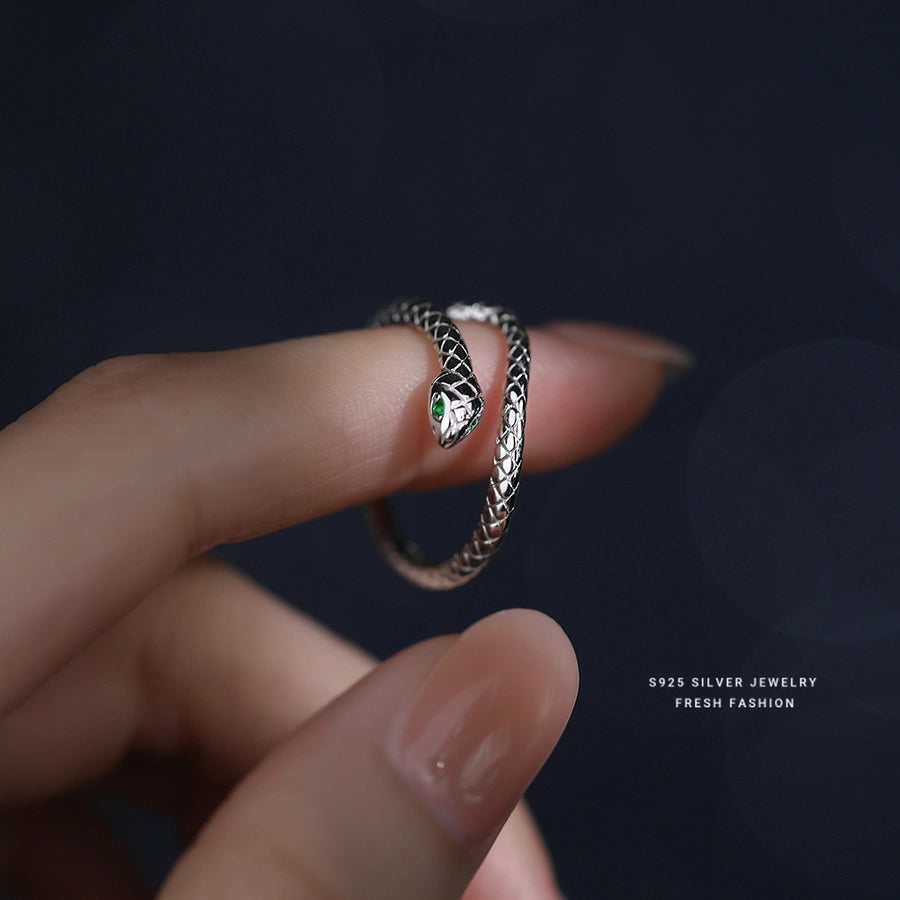 925 Sterling Silver Zircon Snake Open Rings 925 Sterling Silver Rings