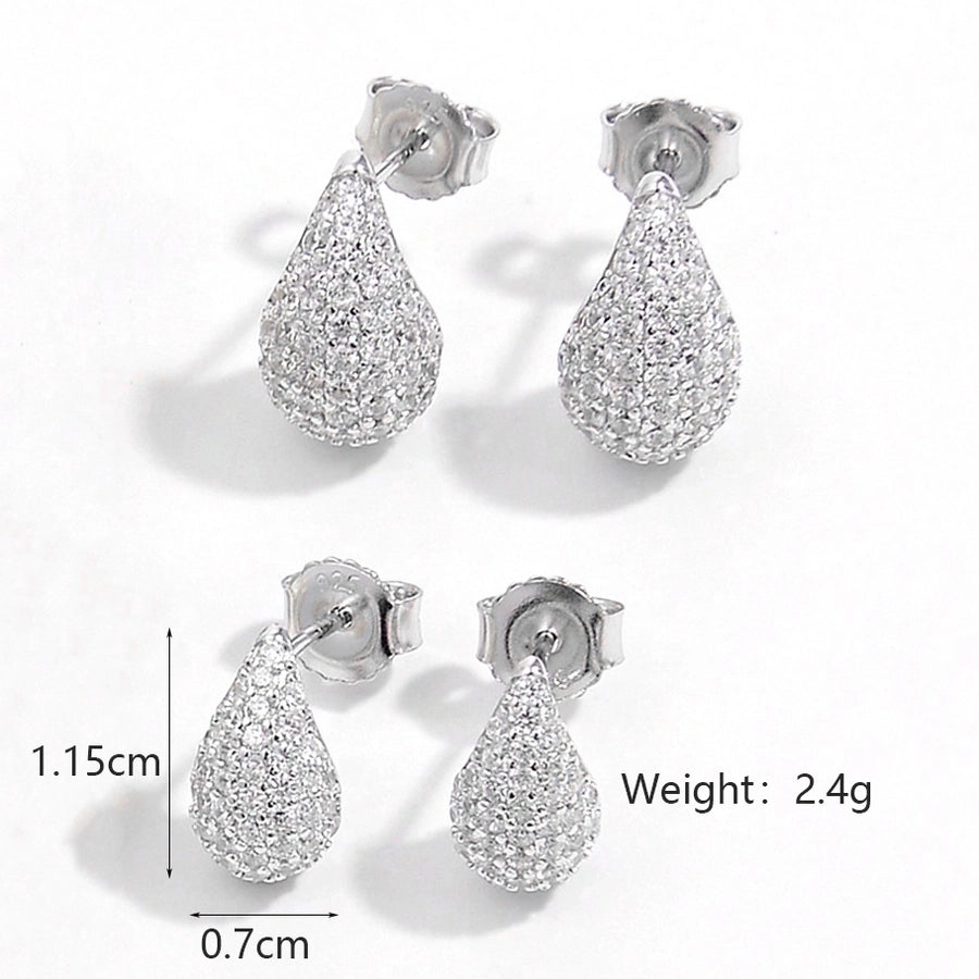 1 Pair 925 Sterling Silver Zircon 925 Sterling Silver Earrings Water Droplets Ear Studs