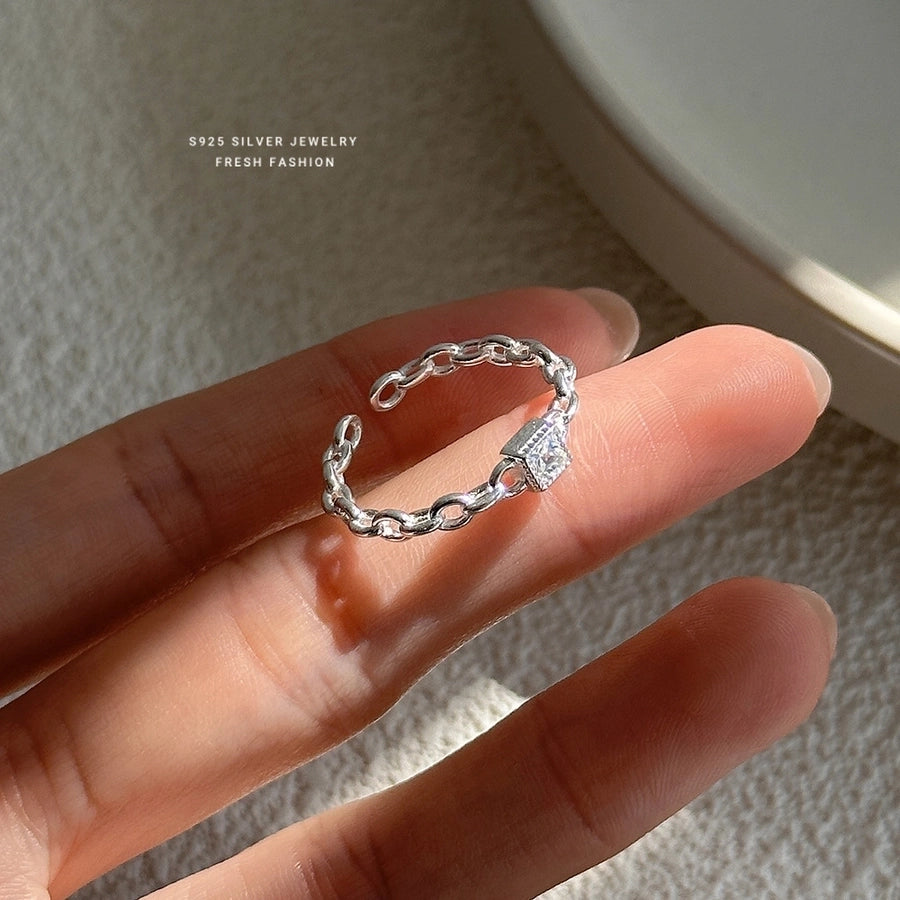 925 Sterling Silver Zircon Square Heart Shape Open Rings 925 Sterling Silver Rings
