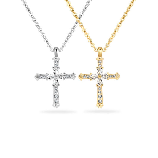 925 Sterling Silver Zircon cable chain Inlay Cross Pendant Necklace