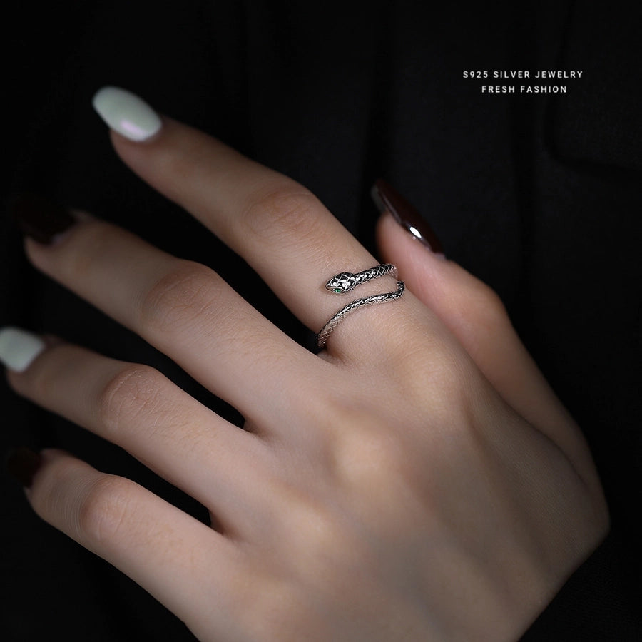 925 Sterling Silver Zircon Snake Open Rings 925 Sterling Silver Rings