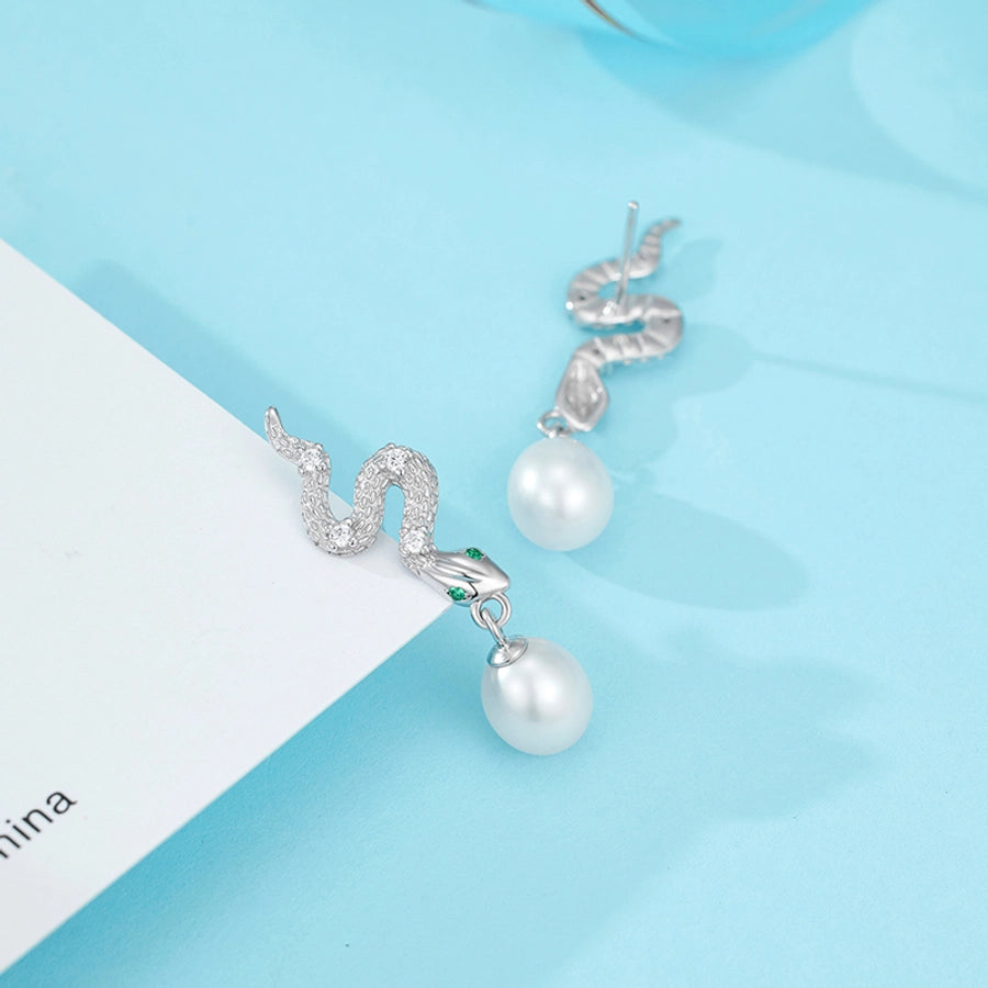1 Pair 18K Gold Plated White Gold Plated 925 Sterling Silver Pearl Zircon 925 Sterling Silver Earrings Snake Drop Earrings
