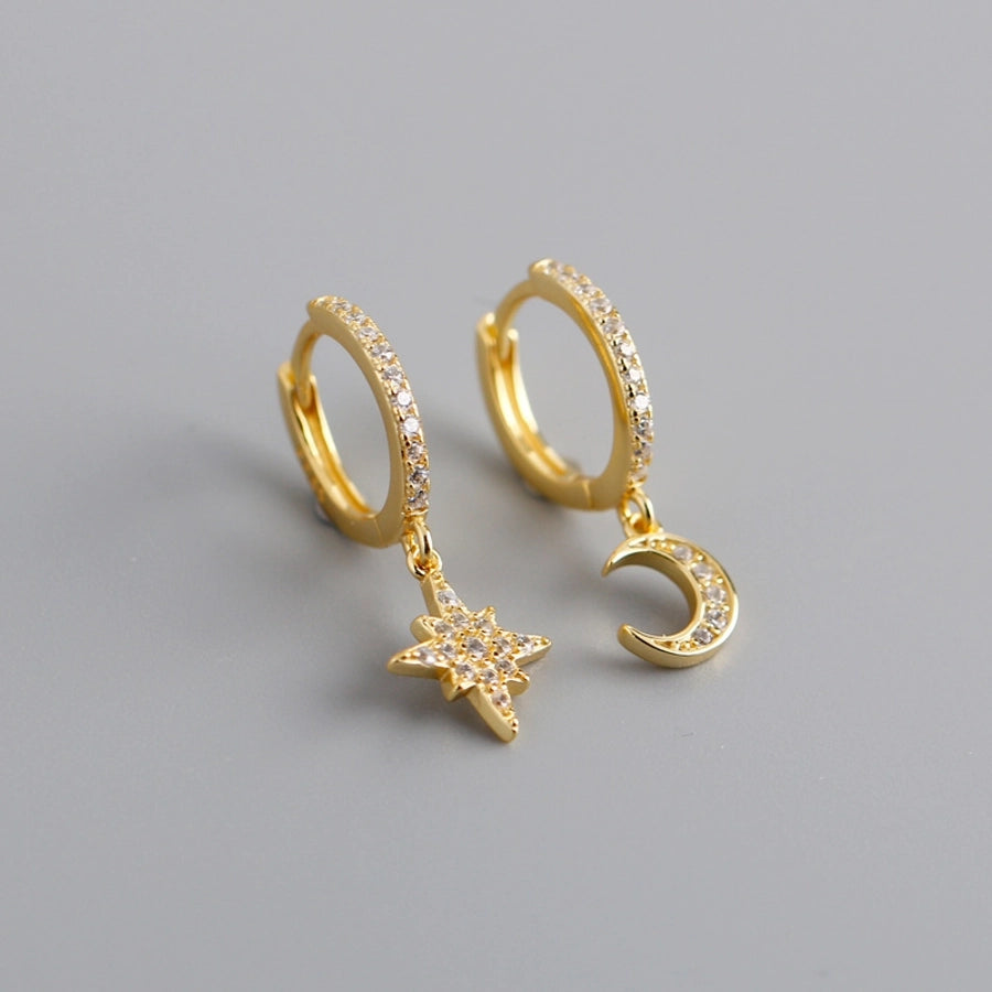 1 Pair 18K Gold Plated White Gold Plated 925 Sterling Silver Zircon 925 Sterling Silver Earrings Star Moon Drop Earrings