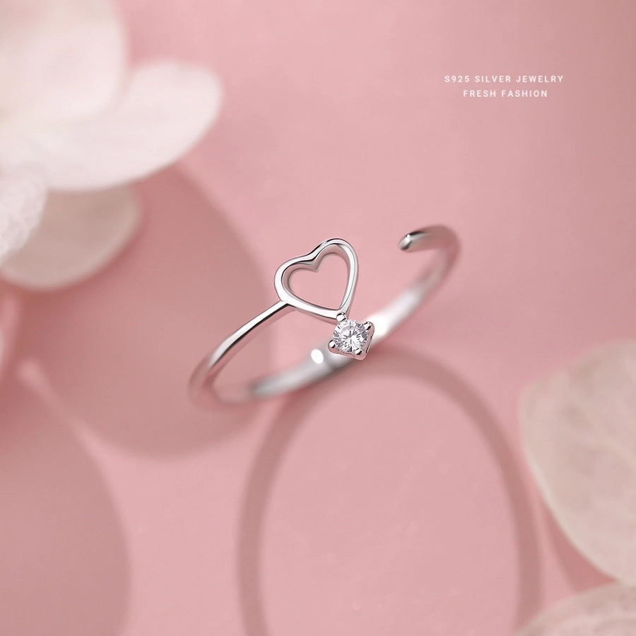 925 Sterling Silver Zircon Heart Shape Open Rings 925 Sterling Silver Rings