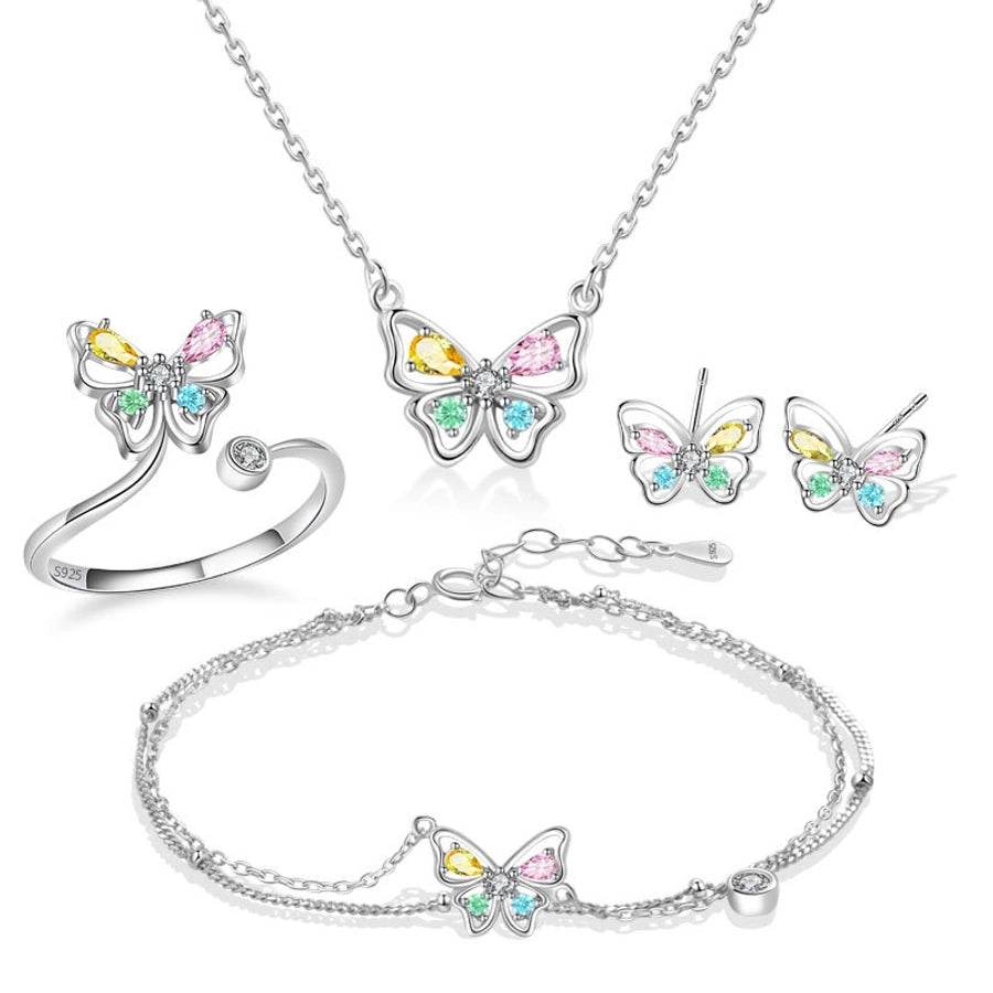 925 Sterling Silver Flash Colorful Crystals Butterfly Studs Female Sweet Cute and Compact Mini Colored Gems Eardrops Earrings Generation Hair