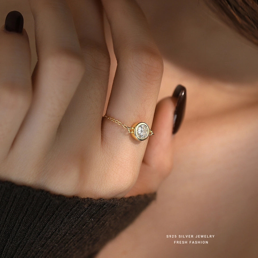925 Sterling Silver Zircon Round Adjustable Ring 925 Sterling Silver Rings