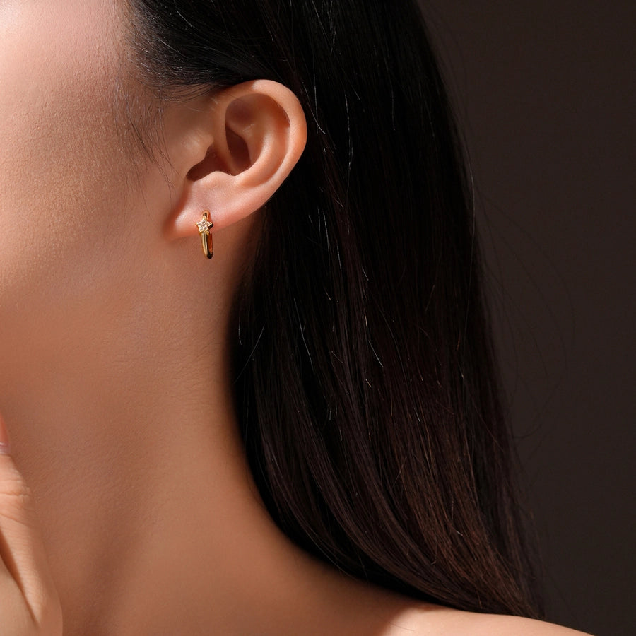1 Pair 18K Gold Plated White Gold Plated 925 Sterling Silver Zircon 925 Sterling Silver Earrings Star Moon Earrings