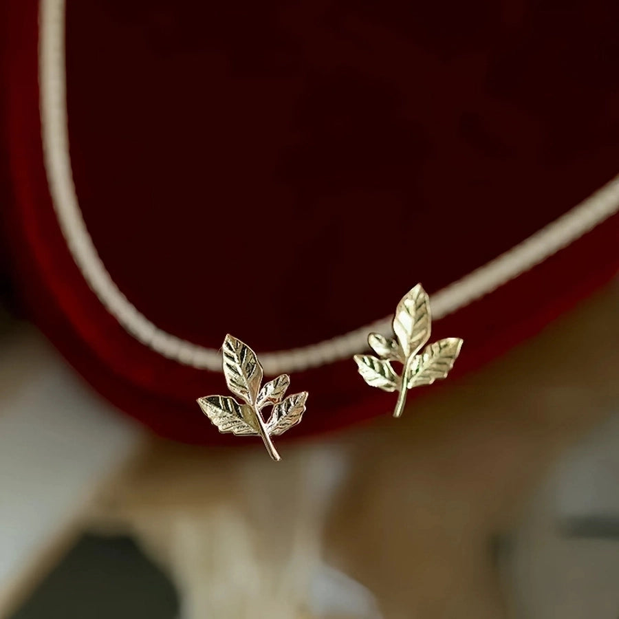 1 Pair 925 Sterling Silver 925 Sterling Silver Earrings Leaves Ear Studs