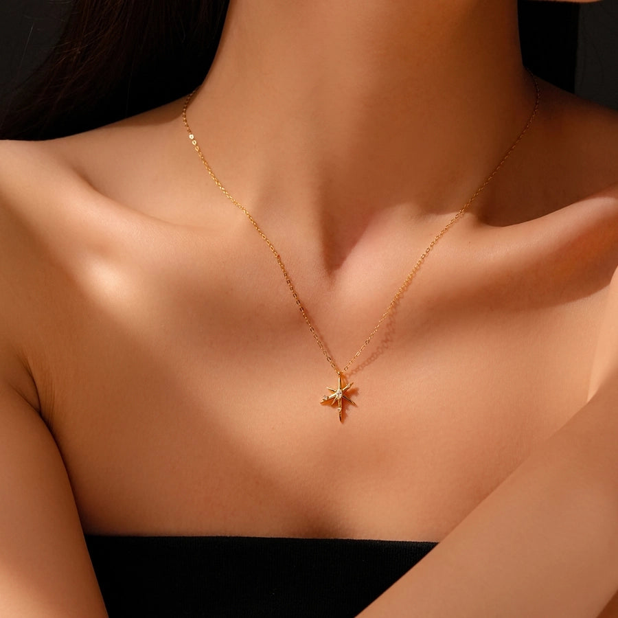 925 Sterling Silver Zircon cable chain Geometric Pendant Necklace