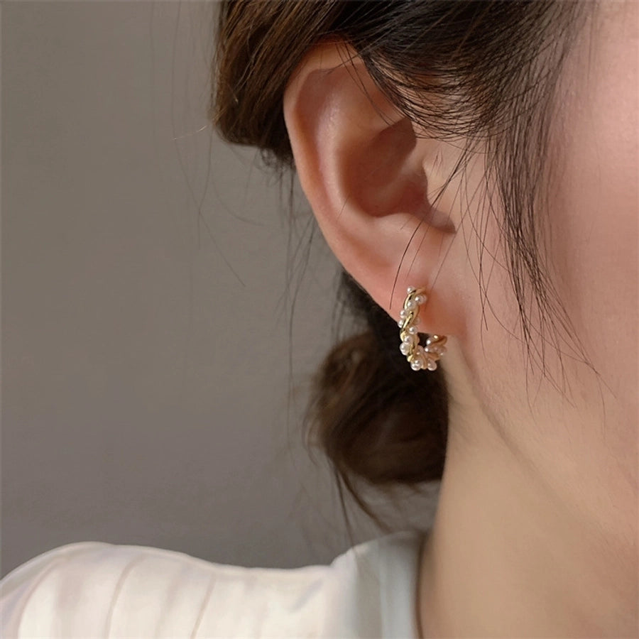 1 Pair 925 Sterling Silver Artificial Pearls 925 Sterling Silver Earrings Geometric Earrings