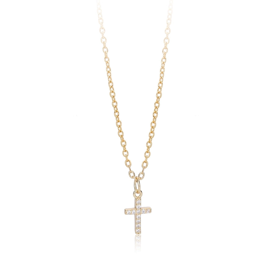 925 Sterling Silver 925 Sterling Silver Rack Plated Plated Long-Lasting Plated Zircon cable chain Inlay Cross Pendant Necklace
