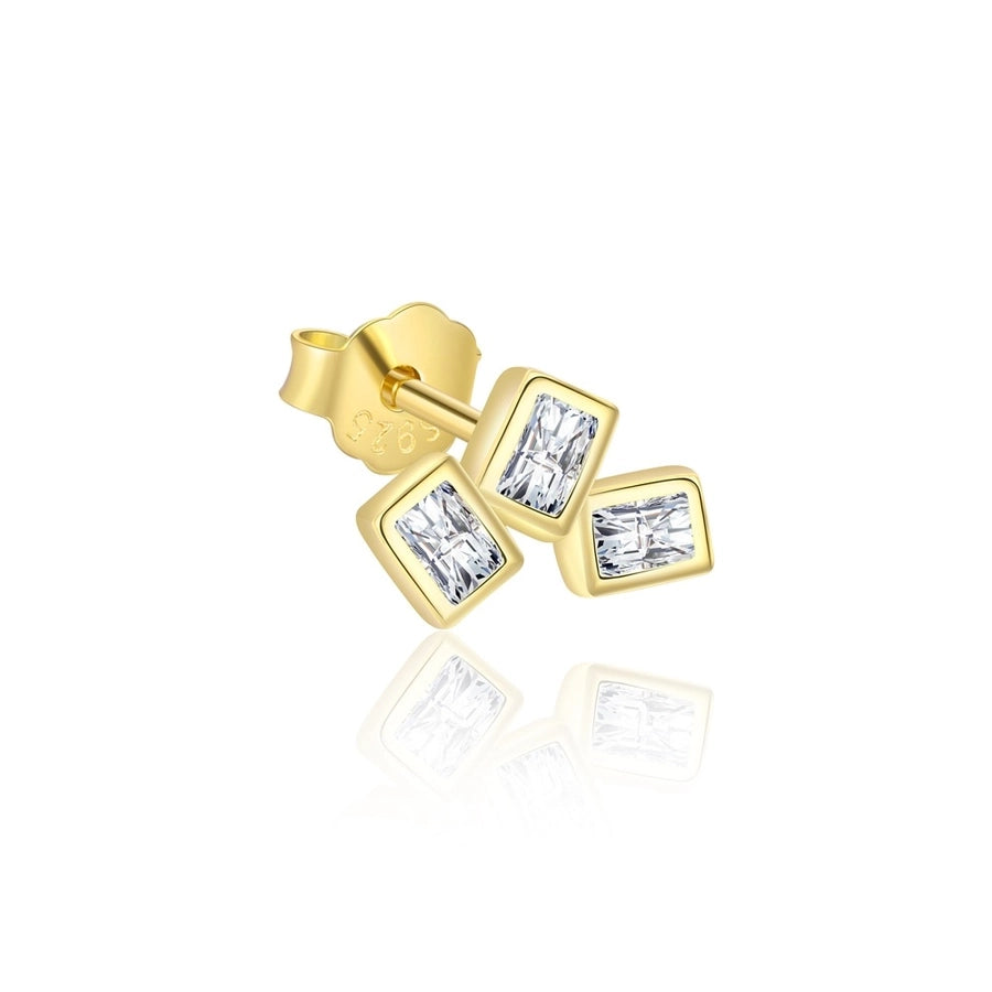 S925 Sterling Silver Square Ear Stud and Ring Necklace Suit Women's Niche High-Grade Light Luxury Zircon French Simplicity