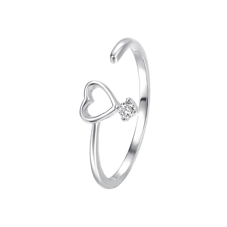 925 Sterling Silver Zircon Heart Shape Open Rings 925 Sterling Silver Rings