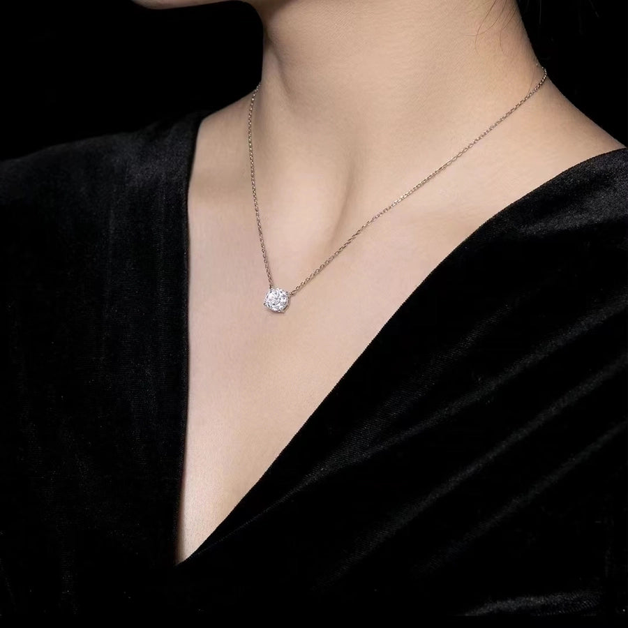 Sterling Silver Zircon cable chain Round Dots Pendant Necklace