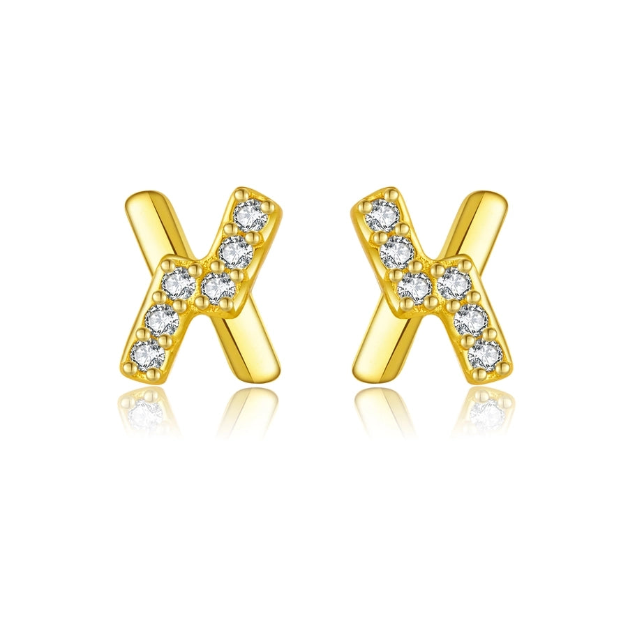 1 Pair 18K Gold Plated White Gold Plated 925 Sterling Silver Zircon 925 Sterling Silver Earrings Letter Ear Studs