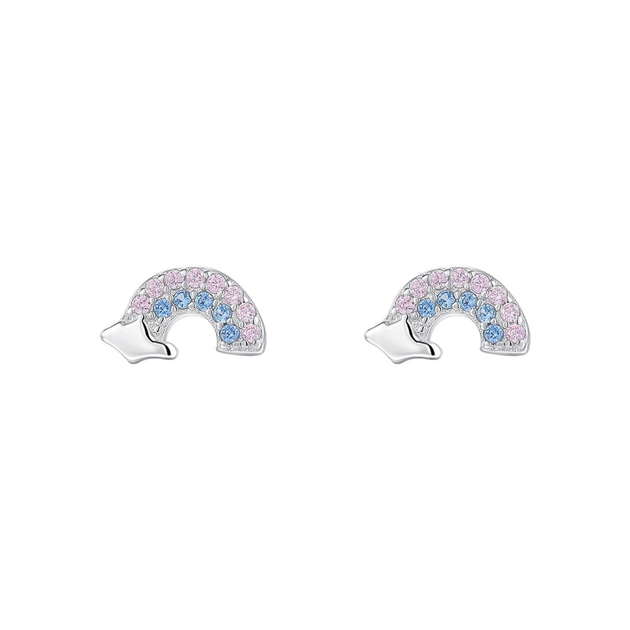 1 Pair 925 Sterling Silver Zircon 925 Sterling Silver Earrings Rainbow Ear Studs