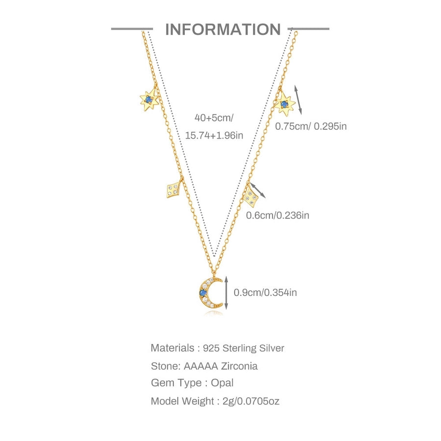 S925 Sterling Silver Star Moon Inlaid Opal Twin Necklace Adjustable Ring Suit   Hot Sale Jewelry