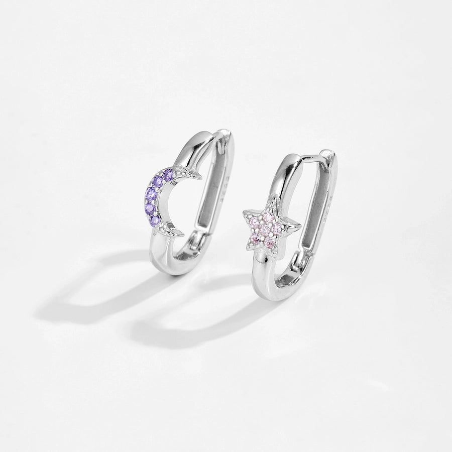1 Pair 18K Gold Plated White Gold Plated 925 Sterling Silver Zircon 925 Sterling Silver Earrings Star Moon Earrings