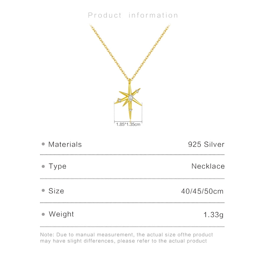 925 Sterling Silver Zircon cable chain Geometric Pendant Necklace