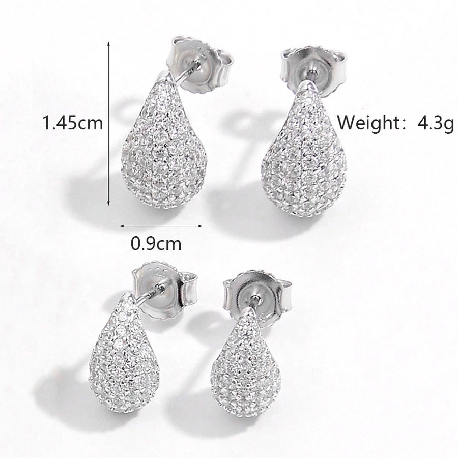 1 Pair 925 Sterling Silver Zircon 925 Sterling Silver Earrings Water Droplets Ear Studs