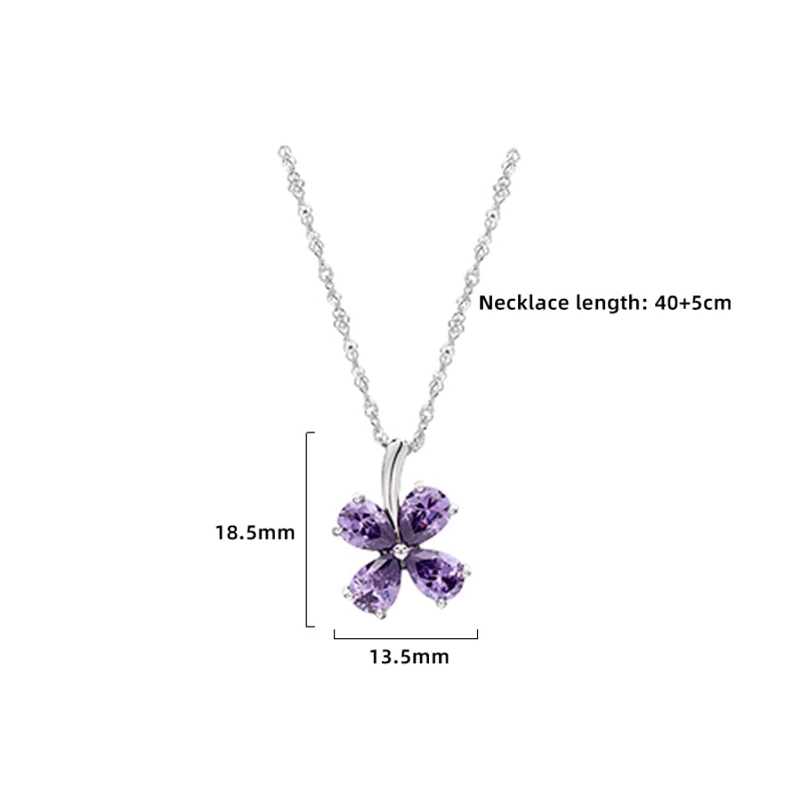 925 Sterling Silver Zircon Polishing Inlay Flower Pendant Necklace