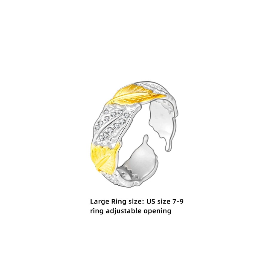 18K Gold Plated White Gold Plated 925 Sterling Silver Zircon Irregular Leaves Open Rings 925 Sterling Silver Rings