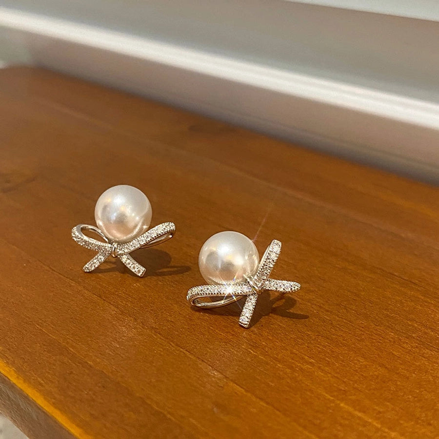 1 Pair 925 Sterling Silver Zircon 925 Sterling Silver Earrings Bow Knot Earrings