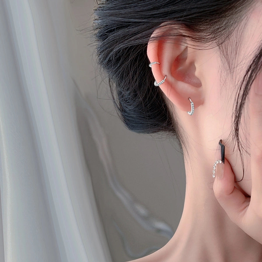 1 Pair S999 Silver Zircon 925 Sterling Silver Earrings Geometric Earrings