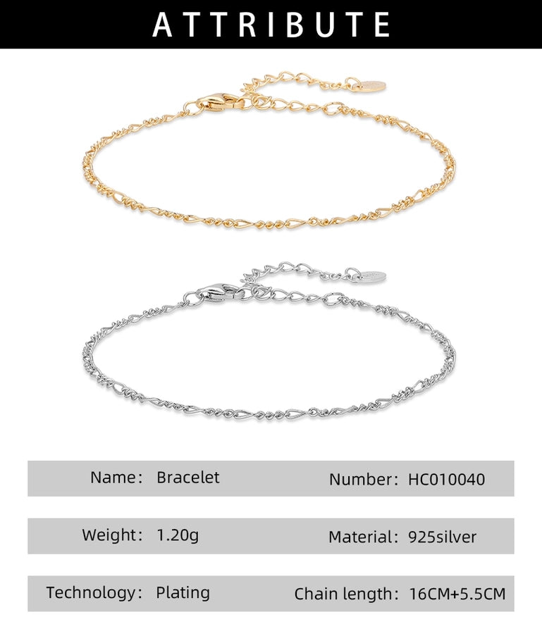 925 Sterling Silver figaro chain Bracelets Simple Style