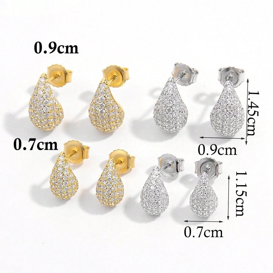 1 Pair 925 Sterling Silver Zircon 925 Sterling Silver Earrings Water Droplets Ear Studs