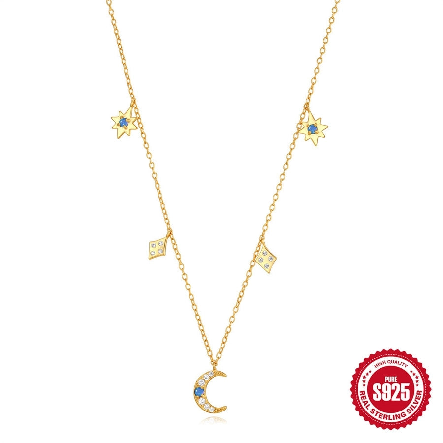 S925 Sterling Silver Star Moon Inlaid Opal Twin Necklace Adjustable Ring Suit   Hot Sale Jewelry