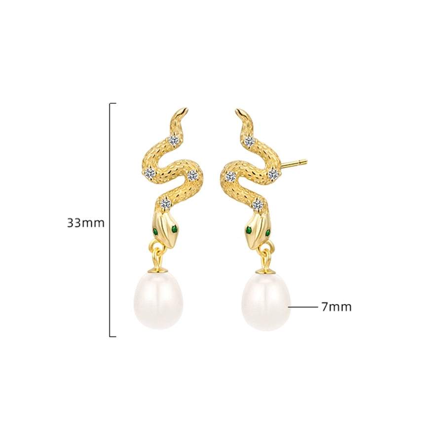 1 Pair 18K Gold Plated White Gold Plated 925 Sterling Silver Pearl Zircon 925 Sterling Silver Earrings Snake Drop Earrings