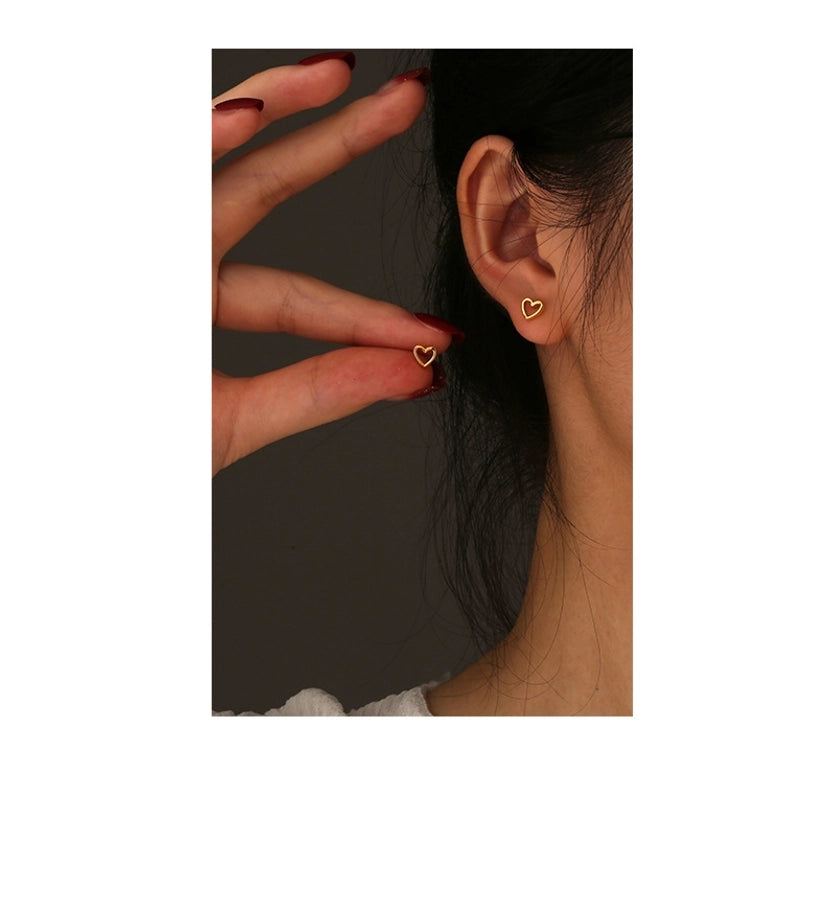 1 Pair 925 Sterling Silver 925 Sterling Silver Earrings Heart Shape Ear Studs