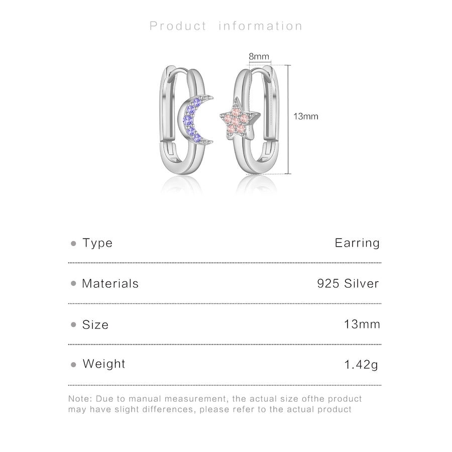 1 Pair 18K Gold Plated White Gold Plated 925 Sterling Silver Zircon 925 Sterling Silver Earrings Star Moon Earrings