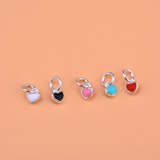 S925 Epoxy Color Heart-Shaped Pendant Red and Black White Pink Blue Pendants DIY Accessories Material