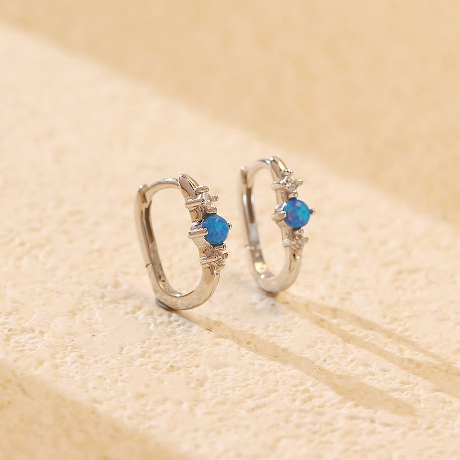 1 Pair 925 Sterling Silver Zircon 925 Sterling Silver Earrings Geometric Hoop Earrings