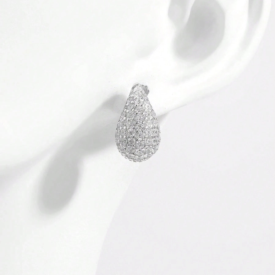 1 Pair 925 Sterling Silver Zircon 925 Sterling Silver Earrings Water Droplets Ear Studs