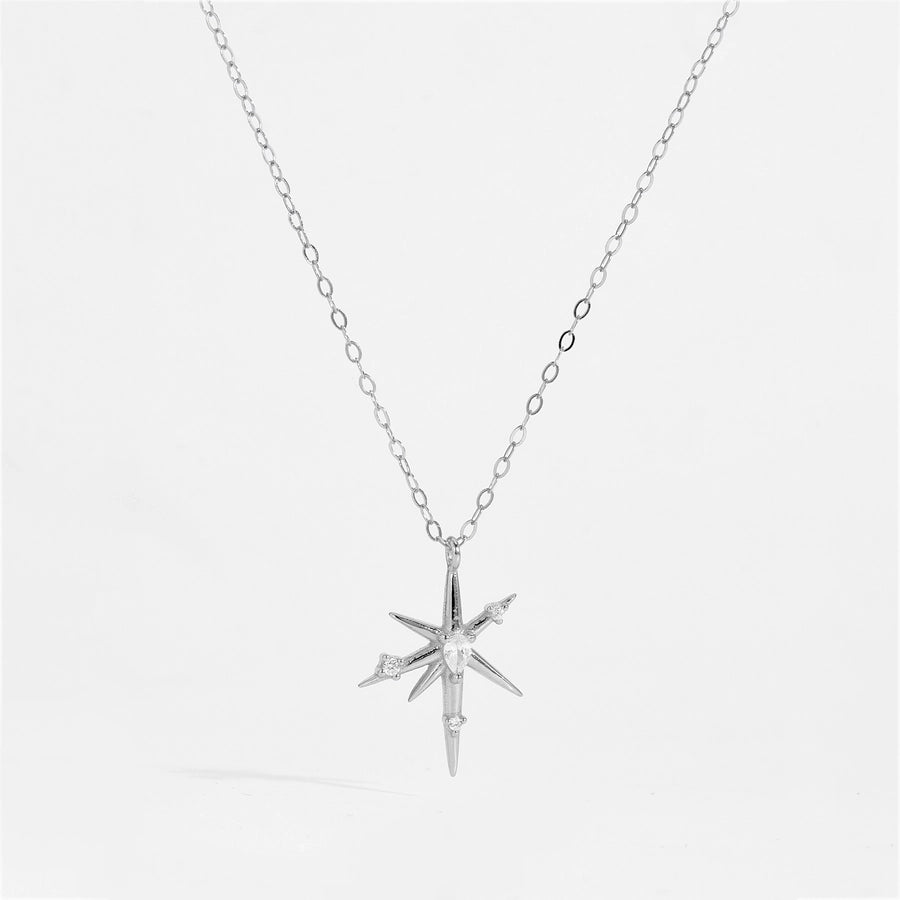 925 Sterling Silver Zircon cable chain Geometric Pendant Necklace