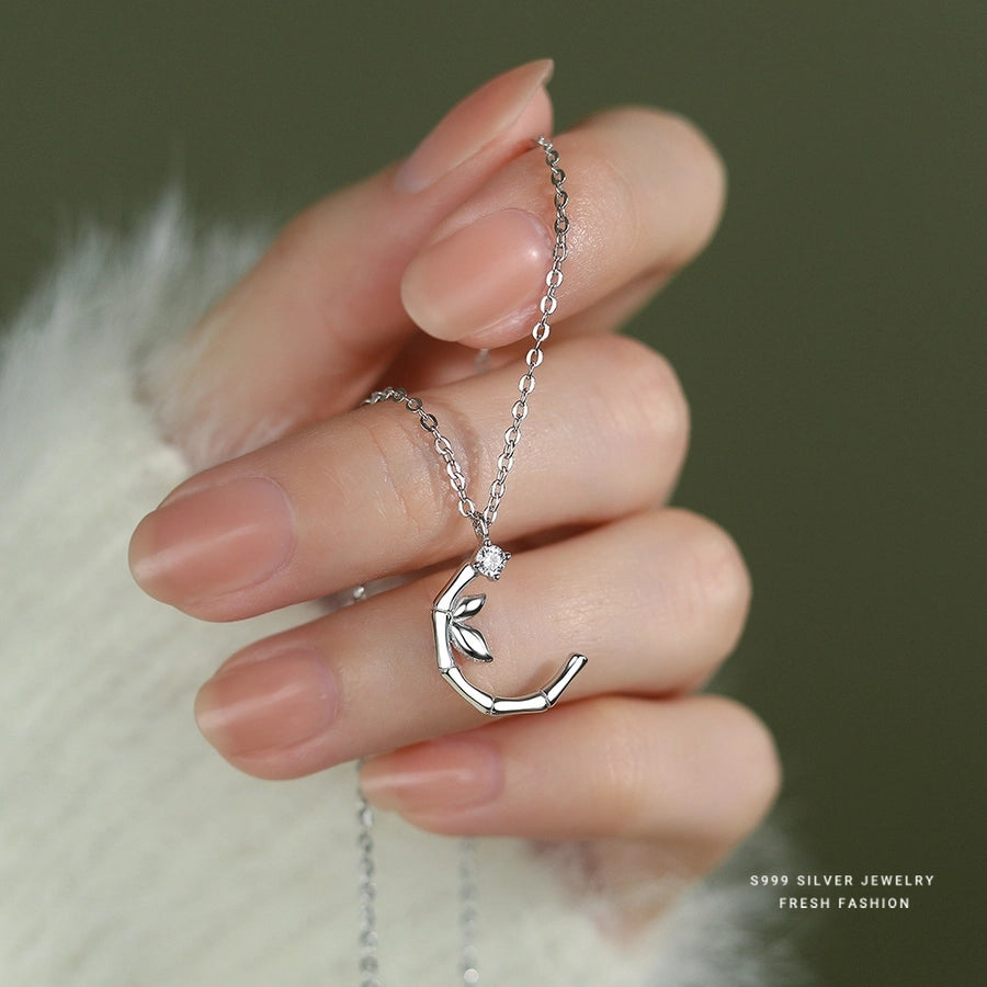 S999 Silver Zircon cable chain Plating Bamboo Pendant Necklace