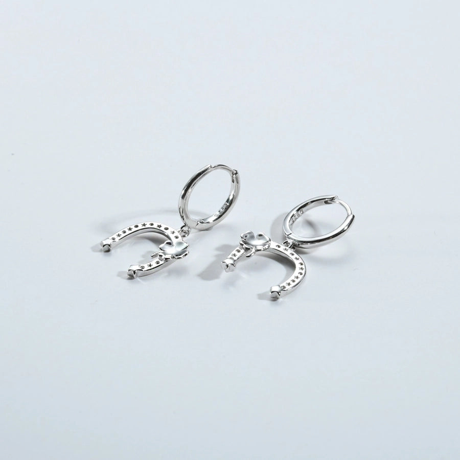 S925 Sterling Silver U-Shaped Design Flower Necklace Earrings Vintage Circle Earrings Simple Clavicle Chain