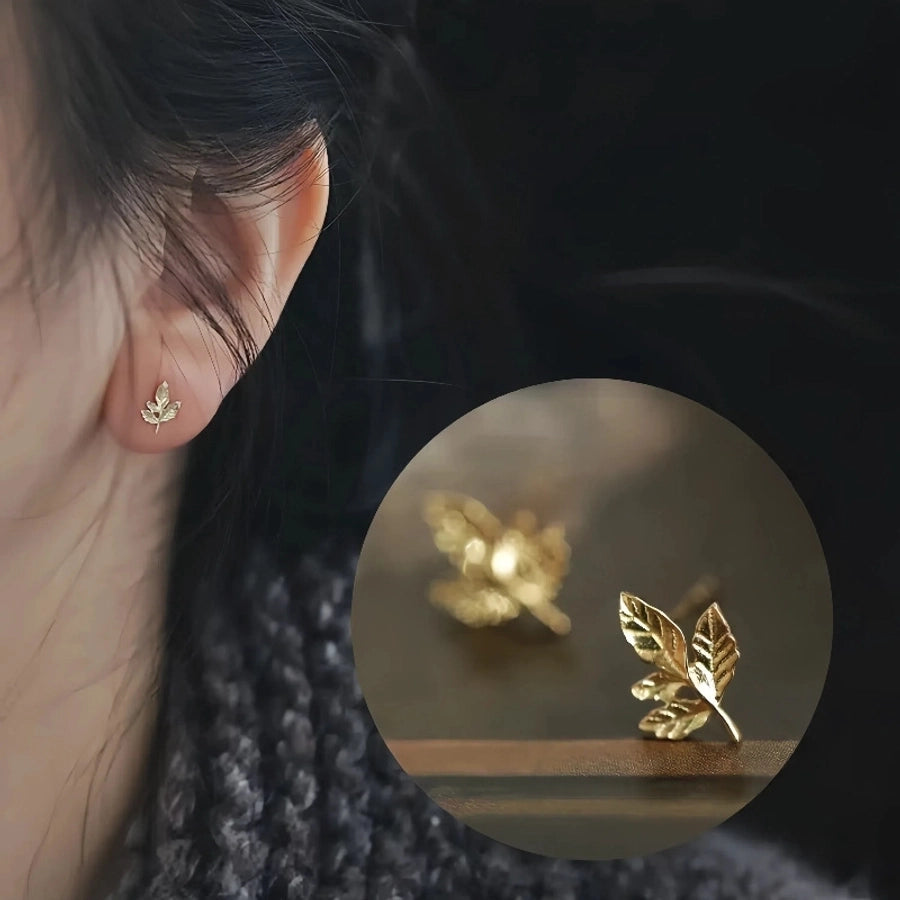 1 Pair 925 Sterling Silver 925 Sterling Silver Earrings Leaves Ear Studs