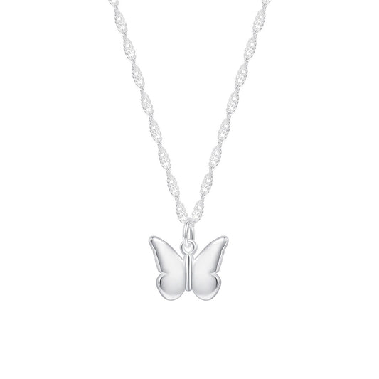 925 Sterling Silver Singapore chain Plating Butterfly Pendant Necklace