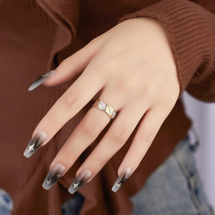 18K Gold Plated White Gold Plated 925 Sterling Silver Zircon Irregular Leaves Open Rings 925 Sterling Silver Rings