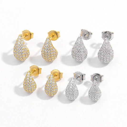 1 Pair 925 Sterling Silver Zircon 925 Sterling Silver Earrings Water Droplets Ear Studs
